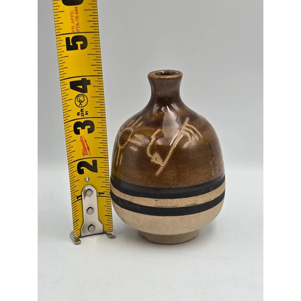 Unbranded Pottery Bud Vase Unisex Small Brown Excellent Southwestern Etched‎